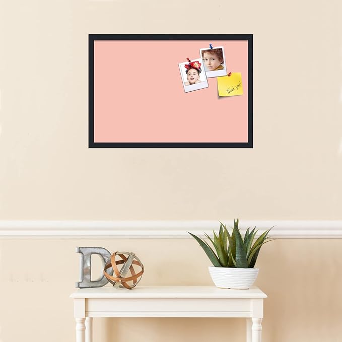 PinPix 27x18 Inch Cork Bulletin Board. This Decorative Framed Pin Board Comes with Pink Pastel Design and a Satin Black Frame. Ideal for Home Office Decor or Message Board (PinPix-1813)-DeskLoop Office
