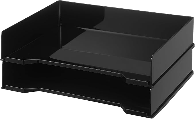 DoubleFill 2 Pcs Stackable Letter Tray Rectangular Plastic Desk Organizer 13 x by DoubleFill