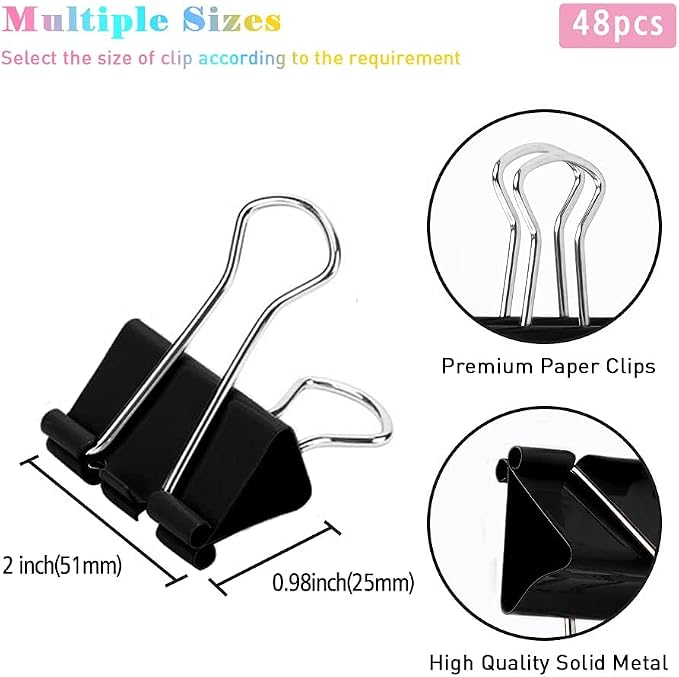 Extra Large Binder Clips, 48 Pack, 2 Inch, Standard 51mm, Capacity 0.86 Inch - Image 2