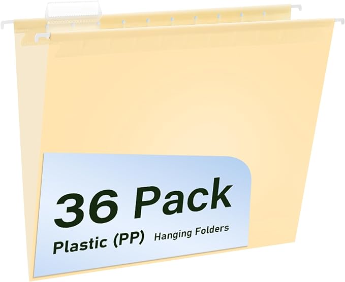 Plastic Hanging File Folders, 36 Pack Manila Hanging Folders，Letter Size by WORPSON