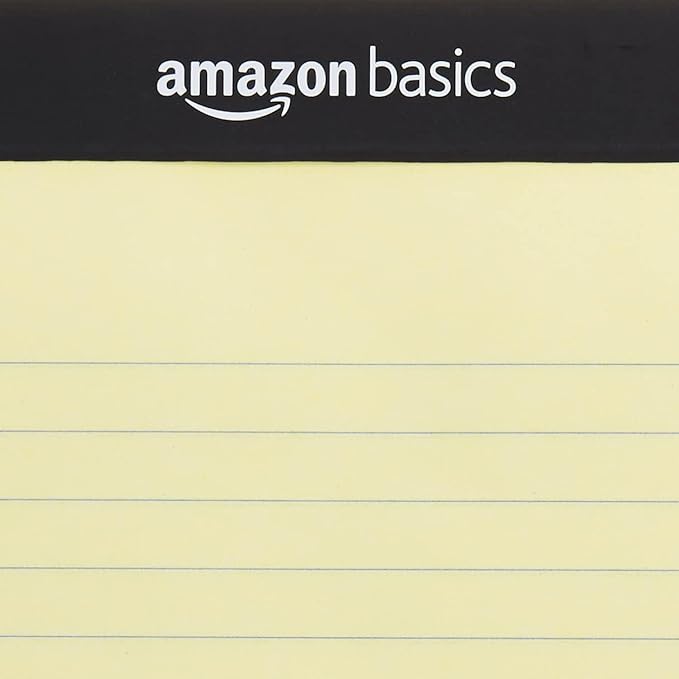 Amazon Basics 50 sheet Wide Ruled Lined Writing Note Pad, 8.5" x 11.75", 12-Pack, 600 Perforated Sheets, Canary-DeskLoop Office