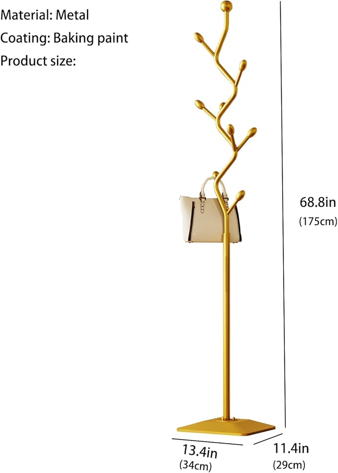 Tree-shaped coat rack stand,Metal coat tree with 8 Hooks and sturdy cast iron base,Heavy Duty coat rack freestanding coat hanger stand for Clothes Hats Scarfs Purses (gold)-DeskLoop Office
