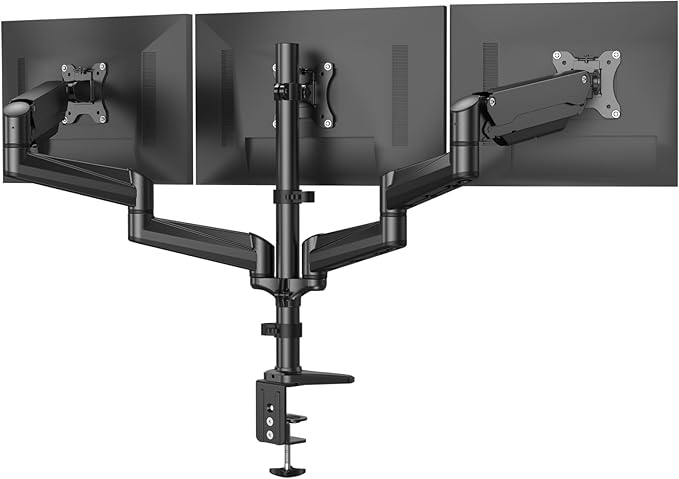 HUANUO Triple Monitor Mount for 17 to 32 inch Screens, Gas Springs Adjustment Triple Monitor Stand with Swivel, Tilt, Rotation, Clamp & Grommet Kit (Black)-DeskLoop Office