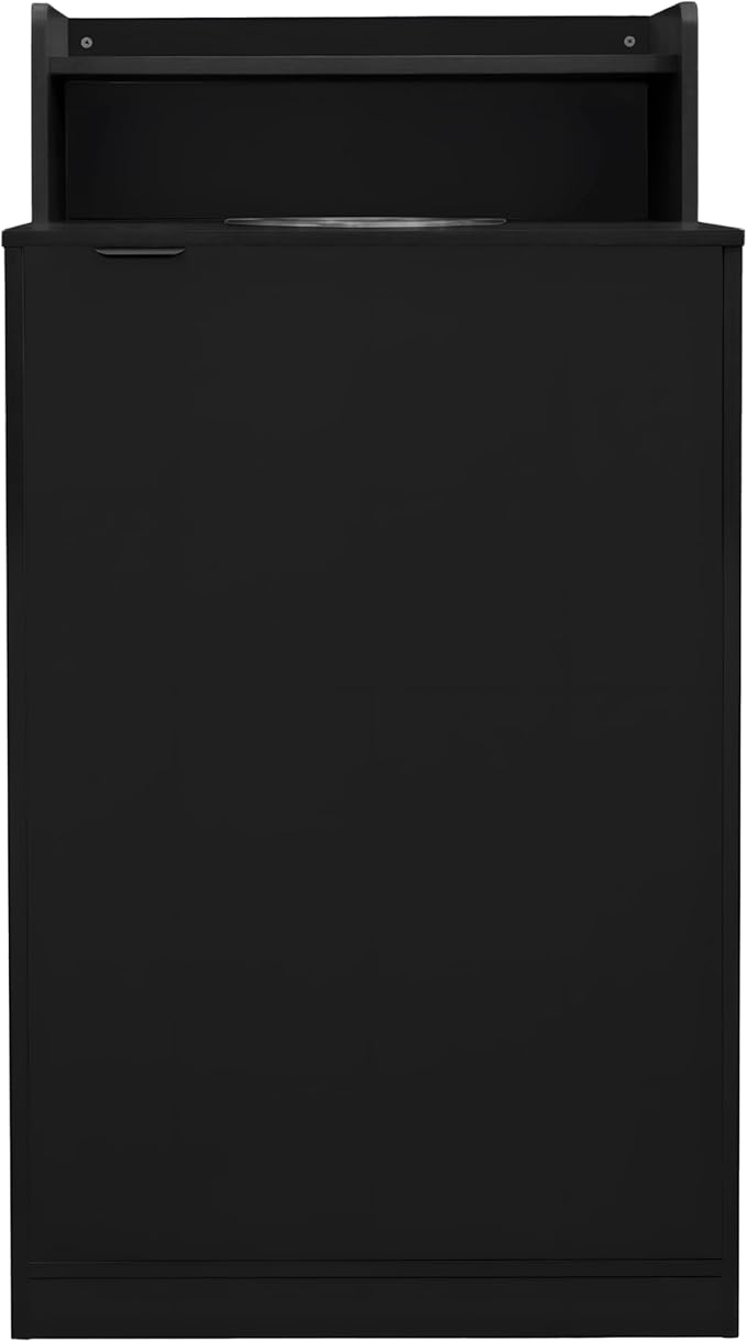 Flash Furniture Dell Trash Can Enclosure with Tray Shelf and 8" Drop Hole, Commercial Grade Trash Receptacle for 32 Gallon Round Cans, Swing Door Access, Black-DeskLoop Office