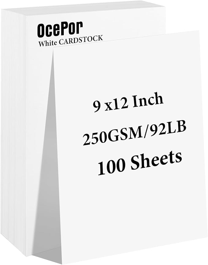 OcePor 100 Sheets White Cardstock 9” x 12”, 92lb/250gsm Black Card Stock, Thick Card Stock Paper, Heavy Cardstock Paper for Printer, Resume, Scrapbooks, Art, Crafts, Business Cards-DeskLoop Office