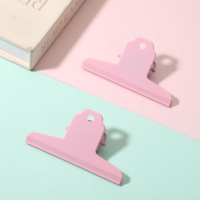 2 Pcs Dog Food Bag Clip Pink Metal Bulldog Clips 4" Wide Large Bull Clips - Image 4