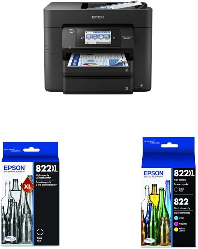 Epson Workforce Pro WF-4830 Wireless All-in-One Printer with Auto 2-Sided Print & EPSON T822 DURABrite Ultra Ink High Capacity Black Cartridge & EPSON T822 DURABrite Ultra Ink High Capacity Black-DeskLoop Office