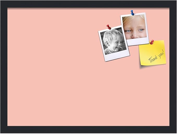 PinPix 22x16 Inch Cork Bulletin Board. This Decorative Framed Pin Board Comes with Pink Pastel Design and a Satin Black Frame. Ideal for Home Office Decor or Message Board (PinPix-1813)-DeskLoop Office