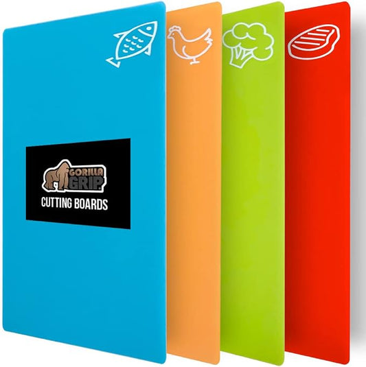 GORILLA GRIP 100% BPA-Free Flexible Cutting Board Set of 4, Durable Plastic Mats by GorillaGrip