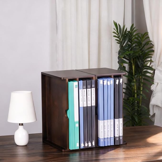 Wooden Desk Organizer with Dark Wood Finish, Stackable Paper Tray & File Holder - Image 6