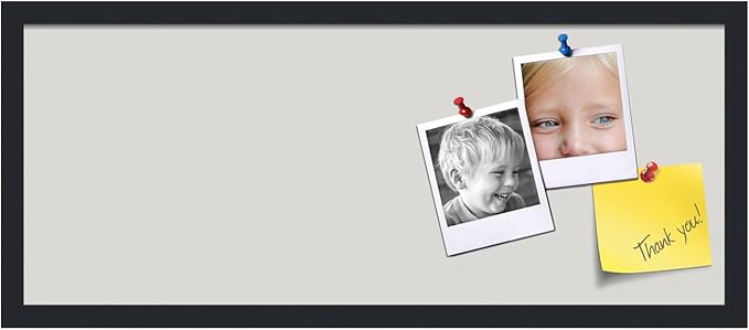 PinPix 30x12 Inch Cork Bulletin Board. This Decorative Framed Pin Board Comes with Light Stone Design and a Satin Black Frame. Ideal for Home Office Decor or Message Board (PinPix-1809)-DeskLoop Office