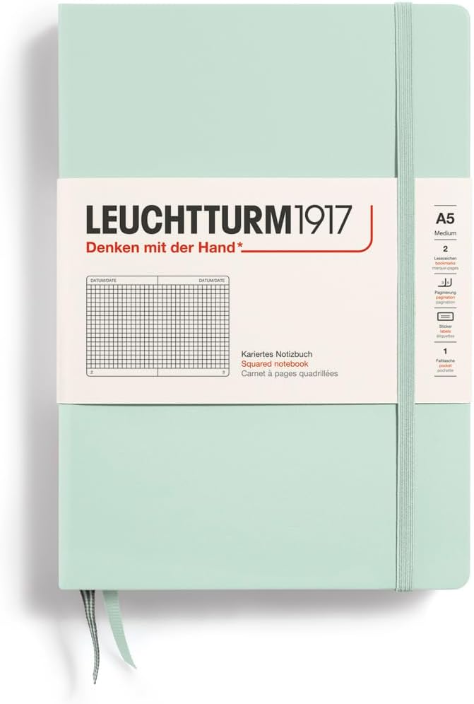 LEUCHTTURM1917 - Notebook Hardcover Medium A5-251 Numbered Pages for Writing and Journaling (Mint Green, Squared)-DeskLoop Office