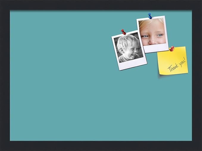 PinPix 18x13 Inch Cork Bulletin Board. This Decorative Framed Pin Board Comes with Aqua Pastel Design and a Satin Black Frame. Ideal for Home Office Decor or Message Board (PinPix-1806)-DeskLoop Office