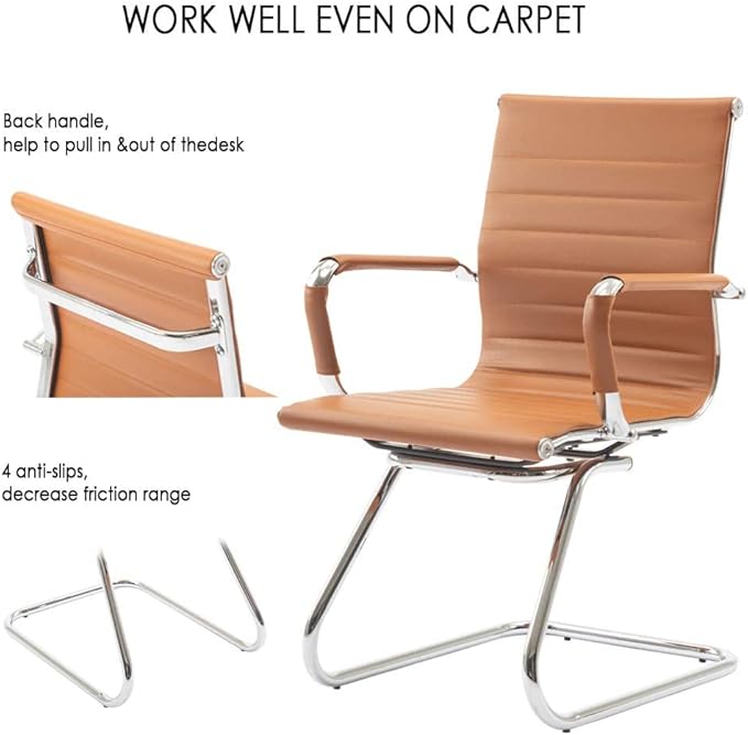 Office Desk Chair No Wheels Set of 6 PU Leather Computer Chairs Mid Back Guest Chairs for School Reception Conference Waiting Room, Terracotta-DeskLoop Office