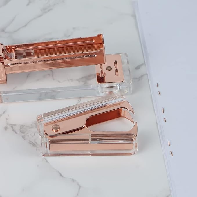 NatSumeBasics Clear Acrylic Staple Remover 2pcs Rose Gold Cute Staple Stapler - Image 5