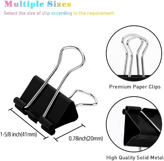 Black Binder Clips, 72 Pack, Non-Standard 41mm, 1.6 Inch, Large Clips, Capacity - Image 2