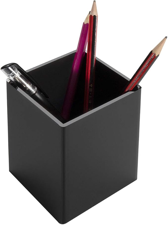 NIUBEE Black Acrylic Pen Holder 2 Pack, Desktop Pencil Cup Stationery Organizer - Image 2