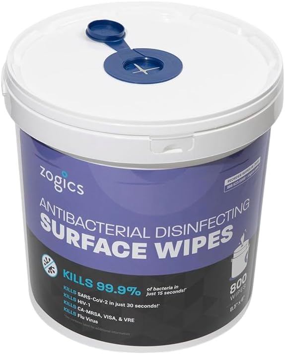 Zogics Antibacterial Wipes, EPA Registered Surface and Gym Equipment Disinfecting Wipes (800 Wipes) + Reusable Wipe Bucket Dispenser-DeskLoop Office