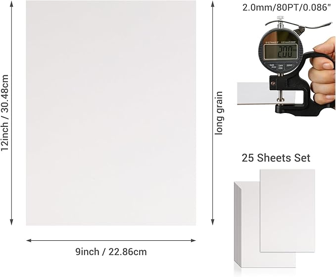 25 Pcs Book Board, Binder Board, Cover Board, Heavy Duty Chipboard for Book Binding, DIY Cardboard (White, 9 x 12 Inch 80PT)-DeskLoop Office