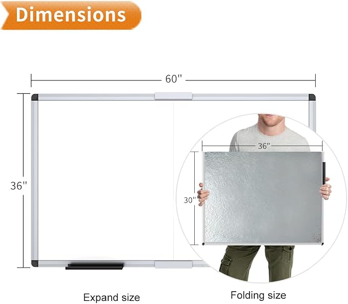 VIZ-PRO Magnetic Dry Erase Board, 60 X 36 Inches, Foldable Wall-Mounted - Image 2