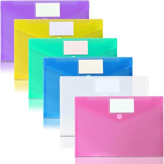 6 Pack Plastic Poly Filing Envelopes, 6 Assorted Color by OUTYLTS