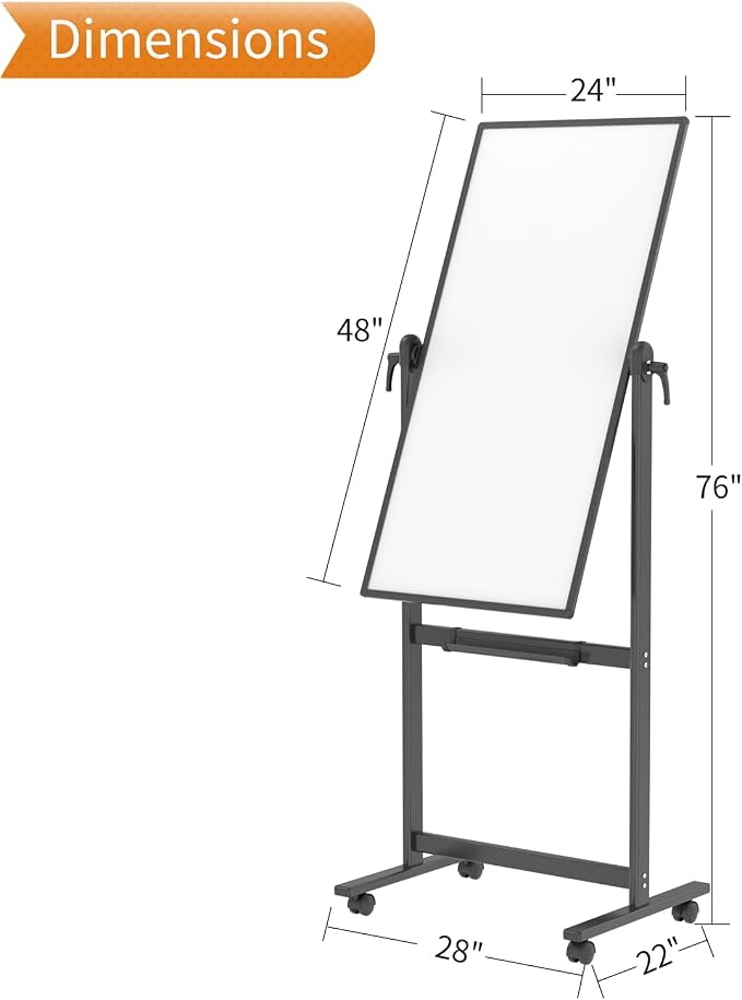 VIZ-PRO Double-Sided Magnetic Mobile Whiteboard, 48 x 24 Inches - Image 3