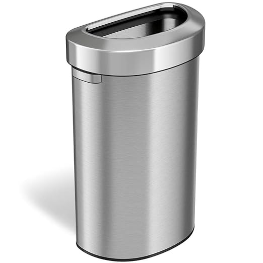 iTouchless Stainless Steel Trash Can and Recycle Bin, Slim and Space-Saving Design for Home, Office, Kitchen, Restaurant, Restroom, Large Capacity, 23 Gallon / 87 Liter, Open Top, Semi Round 23 Gal-DeskLoop Office