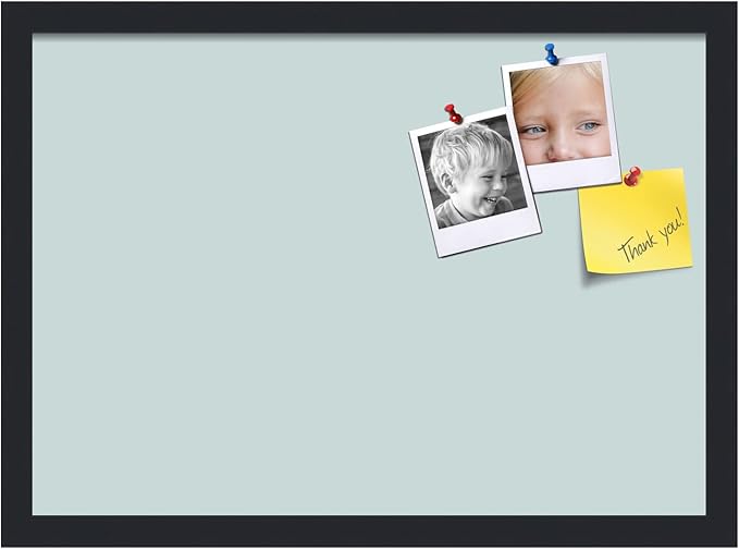 PinPix 21x15 Inch Cork Bulletin Board. This Decorative Framed Pin Board Comes with Soft Blue Design and a Satin Black Frame. Ideal for Home Office Decor or Message Board (PinPix-1814)-DeskLoop Office