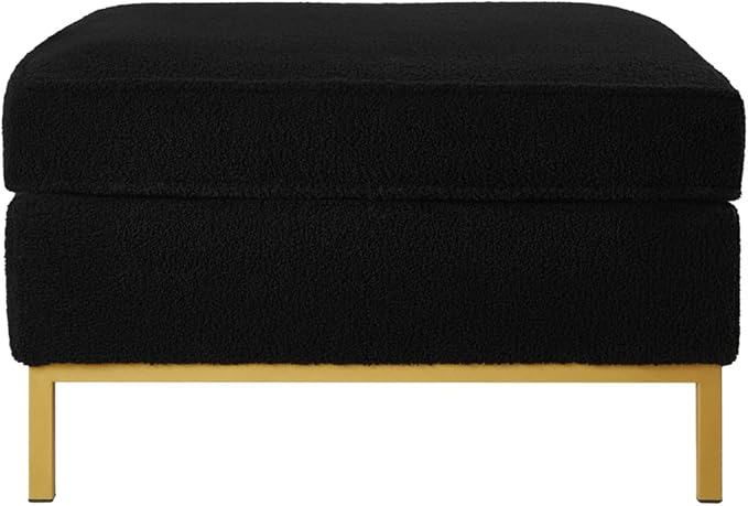 24KF Large Square Couch Ottoman for Living Room, Upholstered Teddy Fabric Padded Cushion Ottoman Table,Large Foot Rest,5088-Teddy Black-DeskLoop Office
