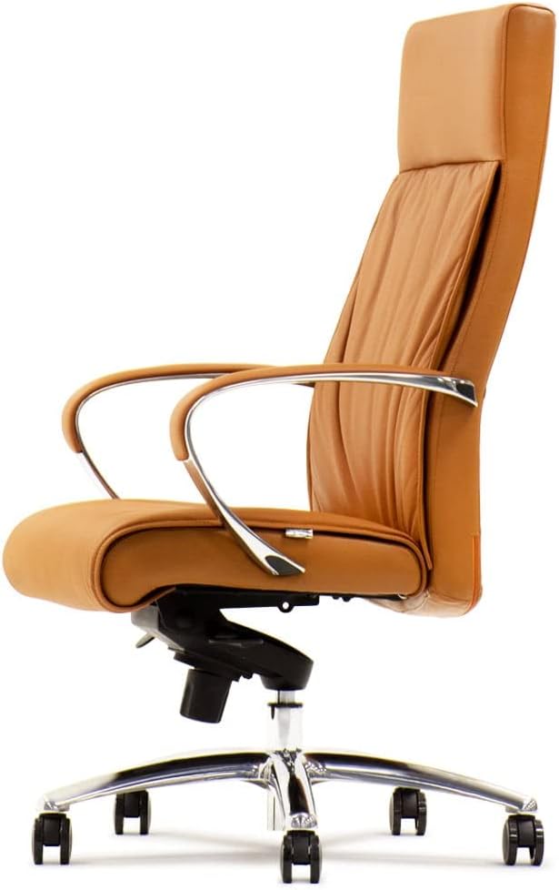 ZURI Forbes Genuine Leather Aluminum Base High Back Executive Chair - Tan-DeskLoop Office