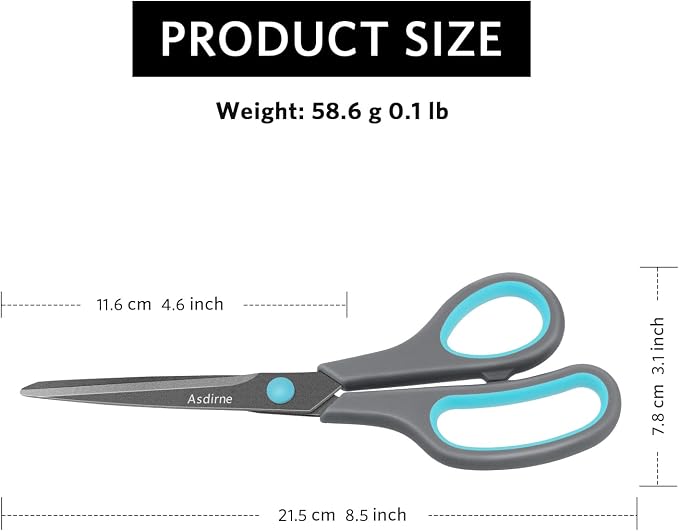 Asdirne Teflon Coating Scissors, Stainless Steel Blades, Soft Grip Handle - Image 5