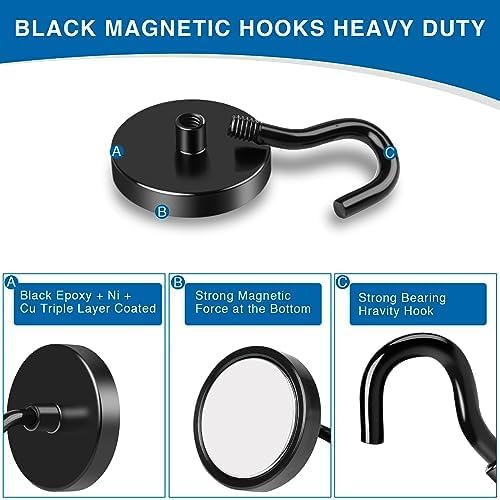 LOVIMAG Magnetic Hooks for Cruise Cabins, 85lbs Black Magnetic Hooks for - Image 5