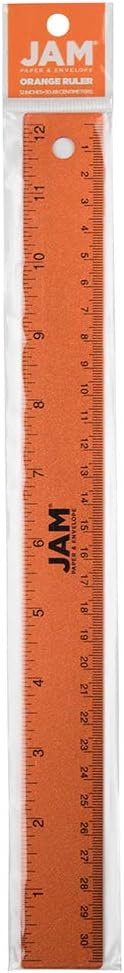 JAM PAPER Strong Aluminum Ruler - 12 Inch - Metal Ruler with Non-Skid Cork Backing - Orange Metallic - Sold Individually-DeskLoop Office
