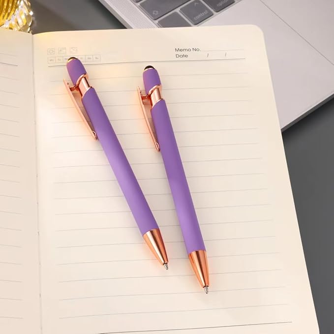 12 PCS 2 in 1 Stylus Ballpoint Pen with Stylus Tip, 1.0 mm Black Ink Metal Pen Stylus Pen for Touch Screens (Light Purple)-DeskLoop Office
