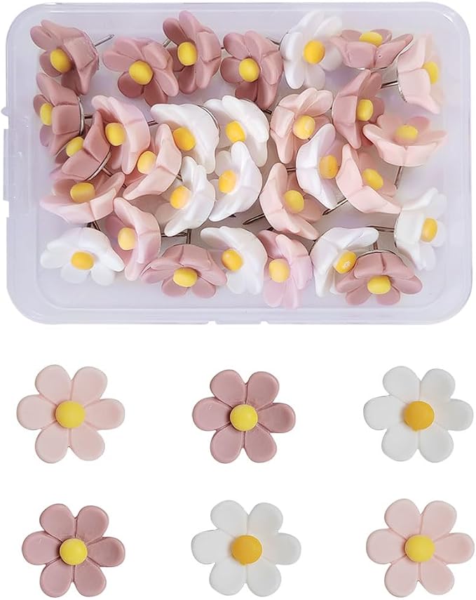 30 Pcs Cute Flower Push Pins, Flower Designs Decorative Thumb Tacks, Colorful by Unknown