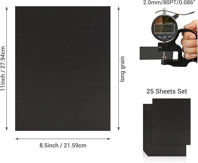 25 Pcs Book Board, Binder Board, Cover Board, Heavy Duty Chipboard for Book Binding, DIY Cardboard (Black, 8.5 x 11 Inch 80PT)-DeskLoop Office