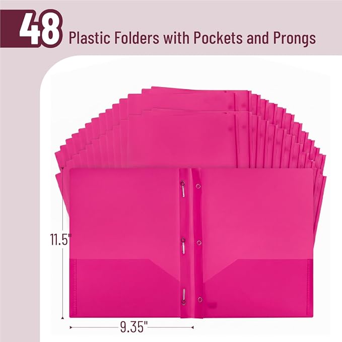 Mr. Pen- Plastic Folders with Pockets and Prongs, 48 Pack, Letter Size | Letter - Image 2