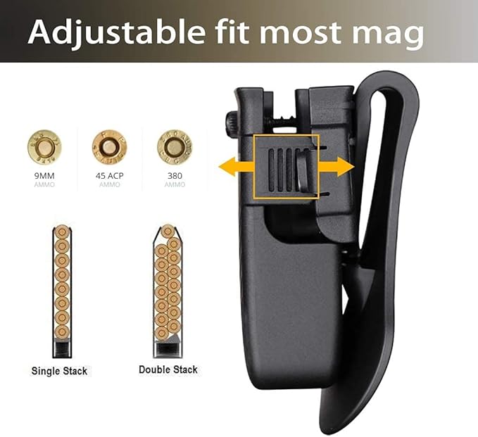 Double Magazine Holster, Universal Magazine Pouch, 9mm/40/45/10mm/380 Mag - Image 5