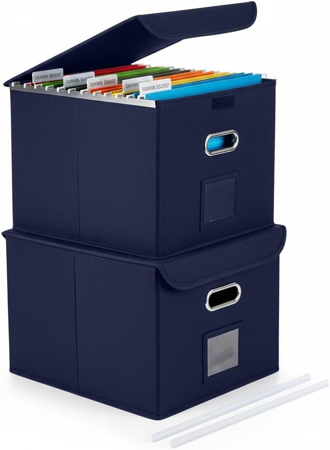 File Organizer Box with Lid, Large Hanging File Folder Organizer with Plastic by CADONO