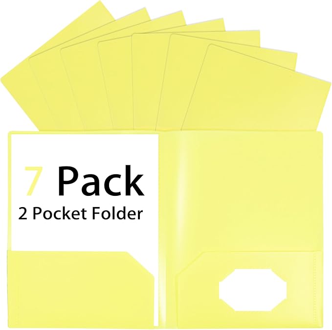 Yellow Folders with Pockets 7 Pack, 2 Pocket Folders Fit Letter Size 8.5x11 by Unknown