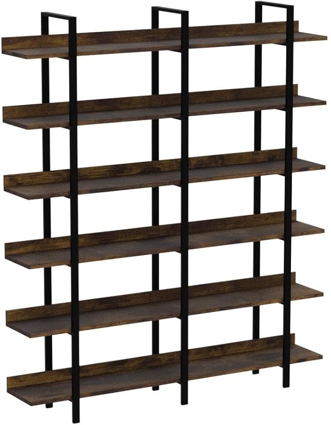 FRAPOW 83Inch Industrial Bookshelf and Bookcase, Double Wide 6 Tier Large Vintage Book Shelf with Metal Frame Open Bookshelves for Living Room Home Office-DeskLoop Office