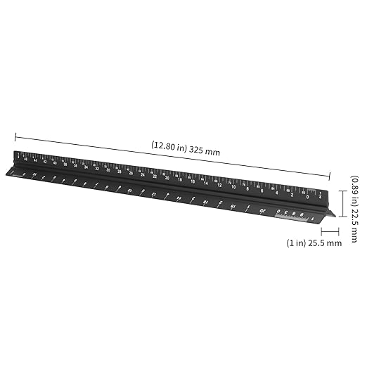 KEILEOHO 3 Pack Architectural Scale Ruler, 12 Inches Imperial Aluminum Architect Scale, Laser-Etched Triangular Drafting Ruler Drawing Ruler Tools for Architects, Engineers, Contractors, Black-DeskLoop Office