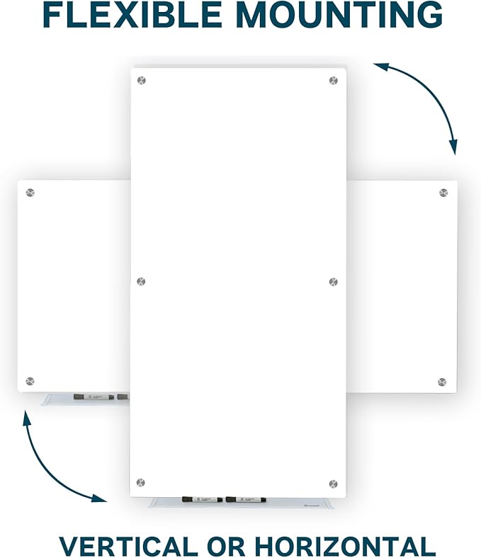 J&J worldwide Magnetic Glass Whiteboard Brilliance White Dry Erase Board 6' x 3', Large Frameless Glass White Boards for Walls, Includes Magnets, Marker Tray, Eraser for Office, Home, School-DeskLoop Office