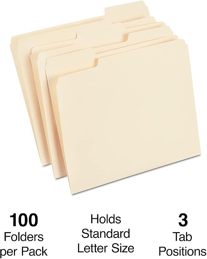 Staples File Folders, Letter Size, 1/3‑Cut Tabs, Durable Paper Stock - Image 2
