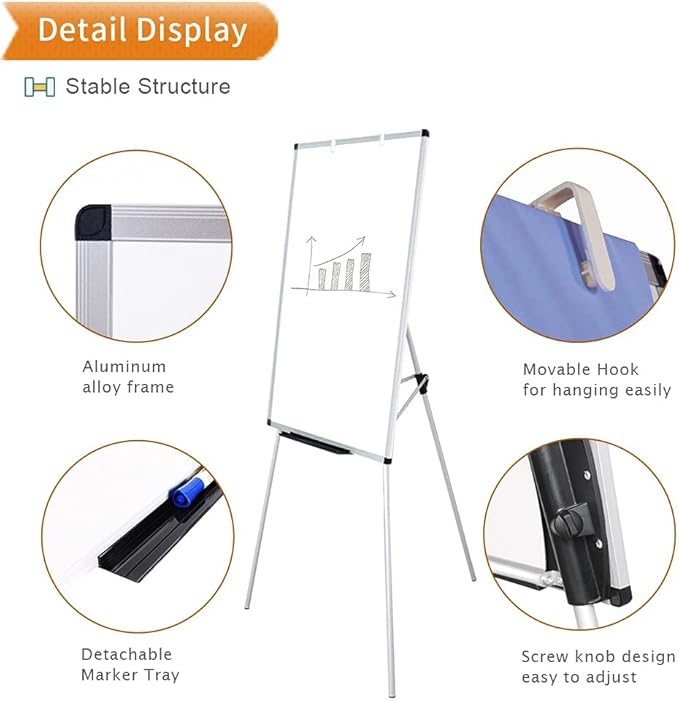 VIZ-PRO Whiteboard Easel, 36 x 24 Inches, Portable Dry Erase Board Height - Image 3