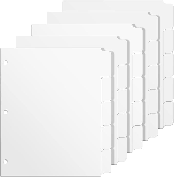 3 Ring Binder Dividers with 5 Tabs, Write & Erase Plastic Binder Dividers by Homakover