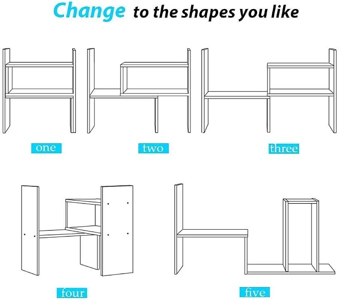 Sorfity Expandable Wood Desktop Bookshelf Desktop Organizer Office Storage Rack - Image 6