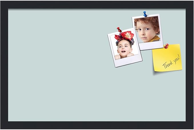 PinPix 22x14 Inch Cork Bulletin Board. This Decorative Framed Pin Board Comes with Soft Blue Design and a Satin Black Frame. Ideal for Home Office Decor or Message Board (PinPix-1814)-DeskLoop Office