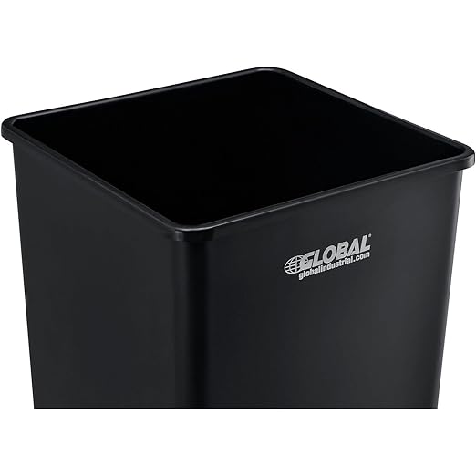 Global Industrial Square Plastic Garbage Can, Open Top, 55 Gallon Capacity, Indoor/Outdoor Rated, 19-1/2"W x 19-1/2"D x 34"H, Utility Trash Can, No Lid, Black-DeskLoop Office
