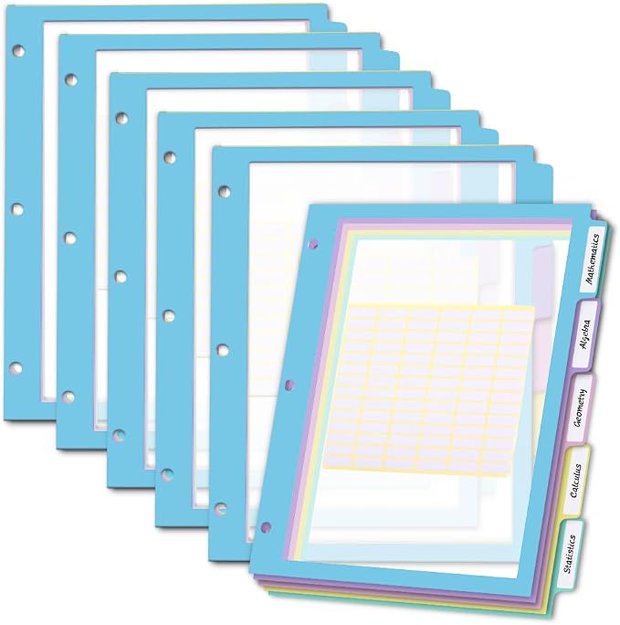30Pcs/6 Set 5 Tab Clear Plastic Binder Dividers by XUCHUN
